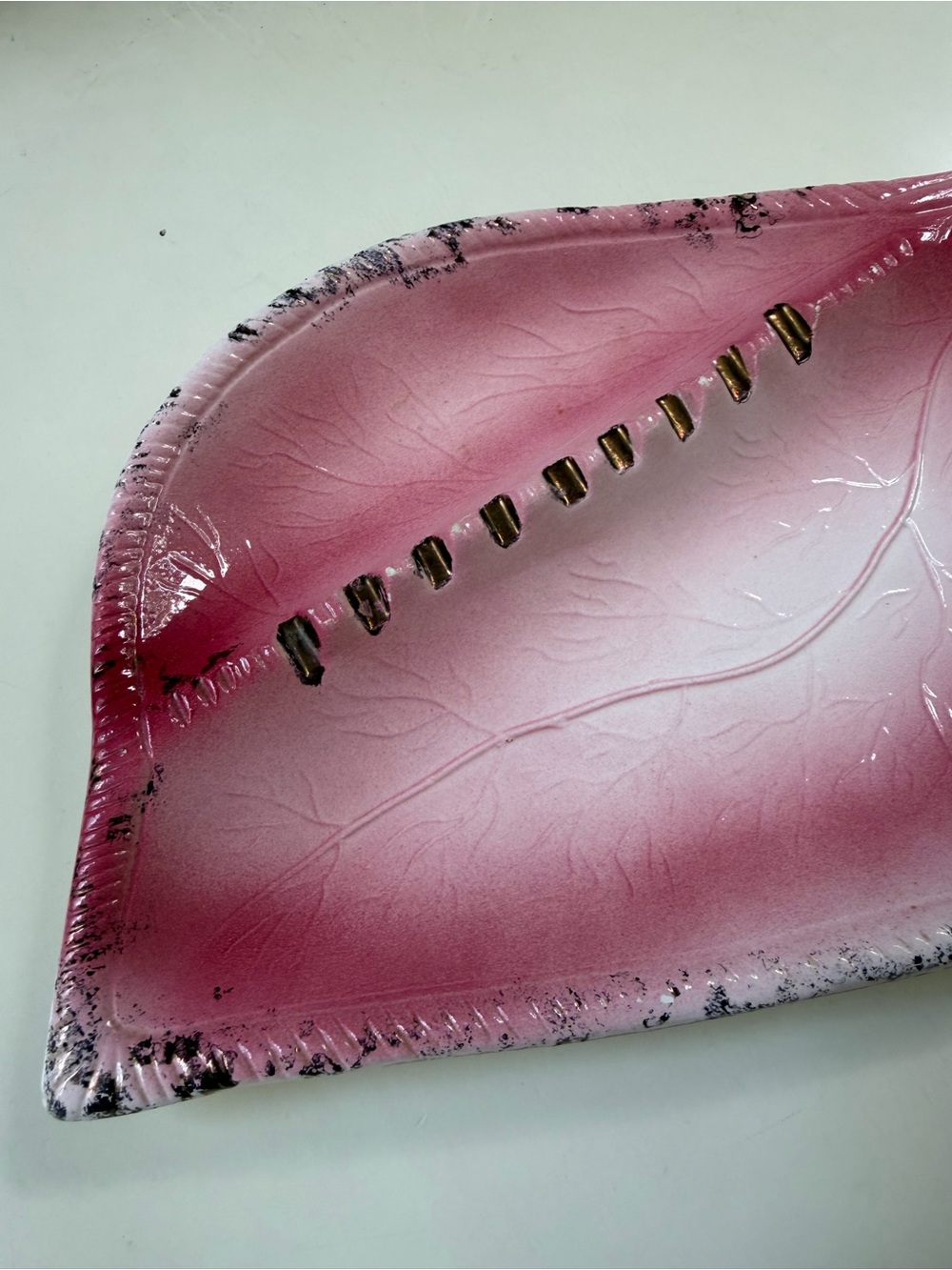 Pink Leaf-Shaped Decorative Ashtray MCM Vintage
